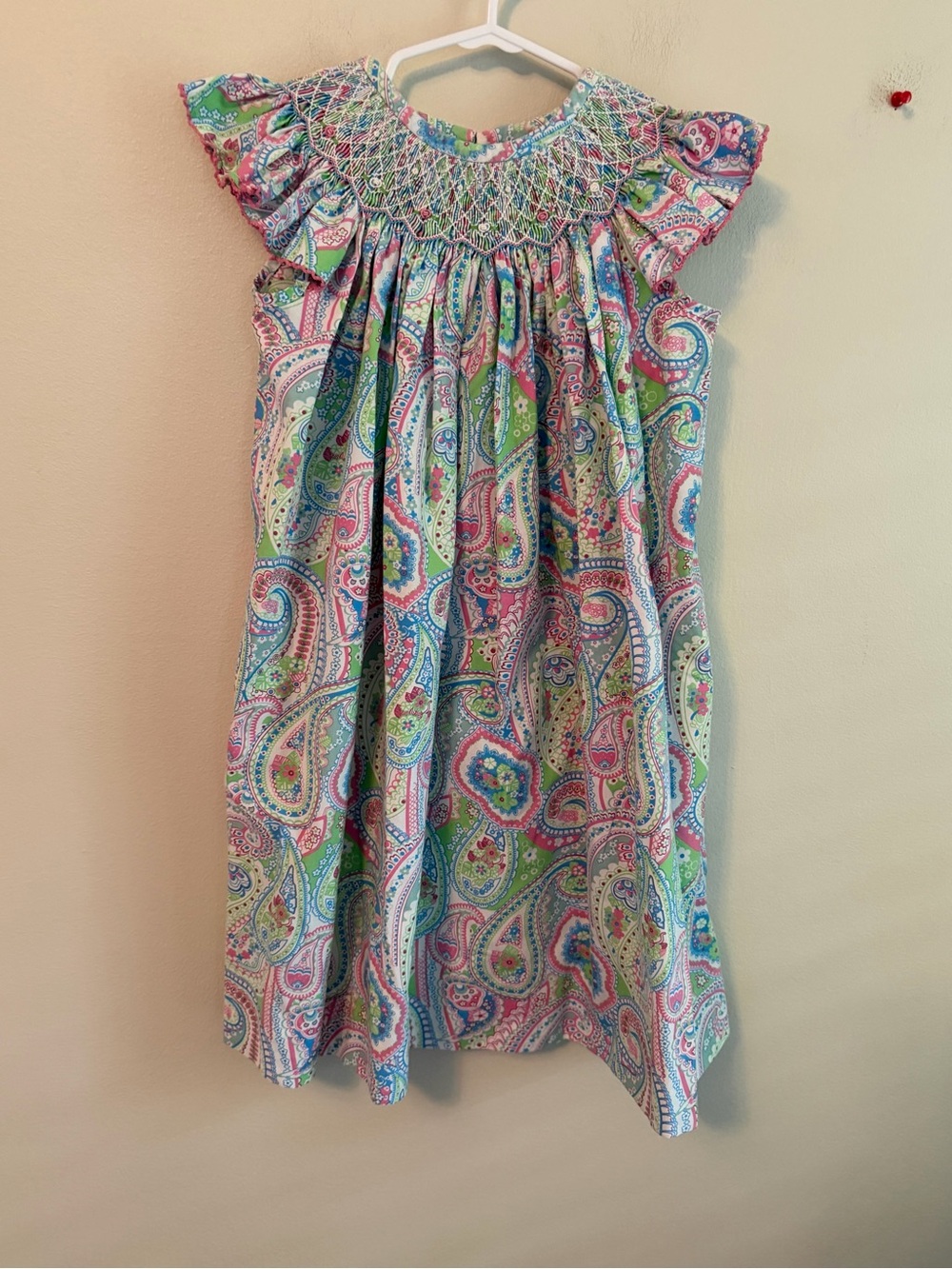 Classic Whimsy Smocked Paisley Girls Dress in Pink & Green